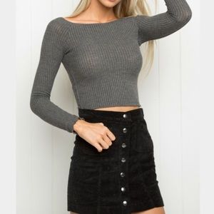 Distressed Black Denim Button Up Skirt